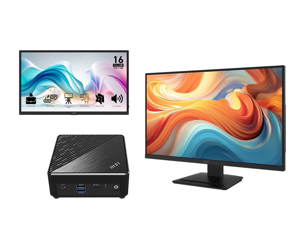 【微星主機套裝組合】 PRO x MP165 E6 x MP273L E14 x Cubi N ADL 雙螢幕商用移動辦公組合