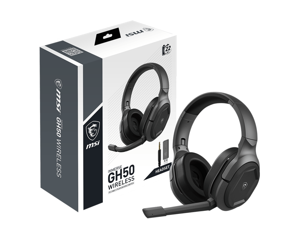 【新品未開封】MSI Immerse GH50 WIRELESS IMMERSE GH50 WIRELESS 耳罩式無線電競耳機(可折疊耳罩/ 可拆式全指向