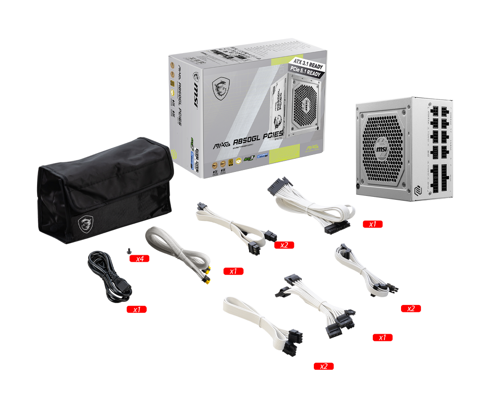 【2025熱銷推薦】MAG A850GL PCIE5 WHITE 電源供應器 (80PLUS金牌/ ATX3.0/ PCIe5.0/ 白)