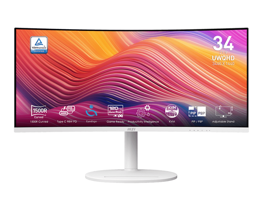 【新品上市】Modern MD342CQPW 美型護眼顯示器 ( 34吋曲面 / 3440 x 1440 / 1500R / 120Hz / 護眼 / 白)