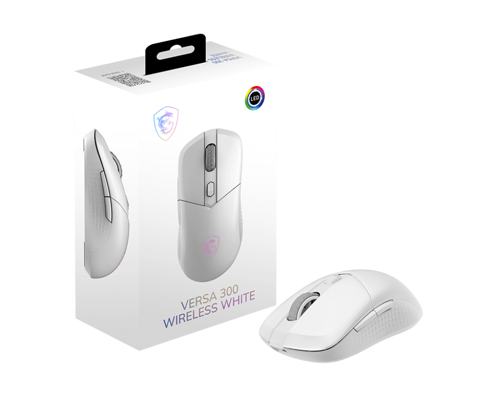 VERSA 300 WIRELESS WHITE 超輕量無線電競/商務滑鼠 (60克/ 三模連線/ MAX8000DPI/ 苓紋防滑側握/白)