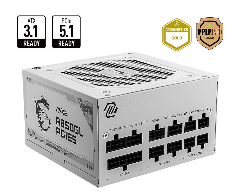 【2025熱銷推薦】MAG A850GL PCIE5 WHITE 電源供應器 (80PLUS金牌/ ATX3.0/ PCIe5.0/ 白)