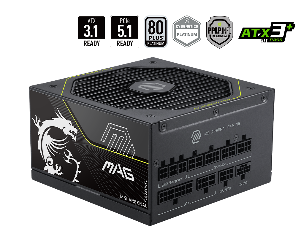 【新品】MSI MAG A1200PLS PCIE5 微星1200瓦電源供應器 (80 Plus 白金認證 / 先進顯卡保護技術)