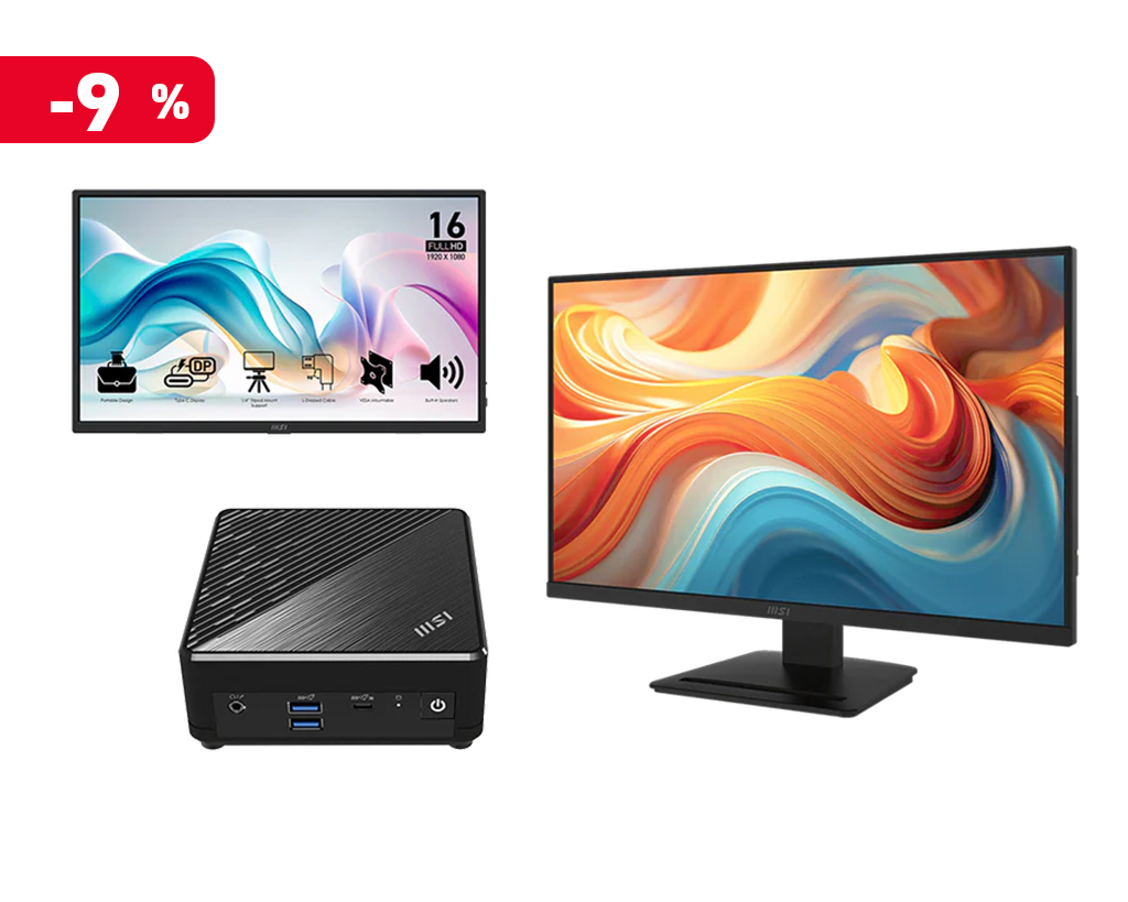 【微星主機套裝組合】 PRO x MP165 E6 x MP273L E14 x Cubi N ADL 雙螢幕商用移動辦公組合