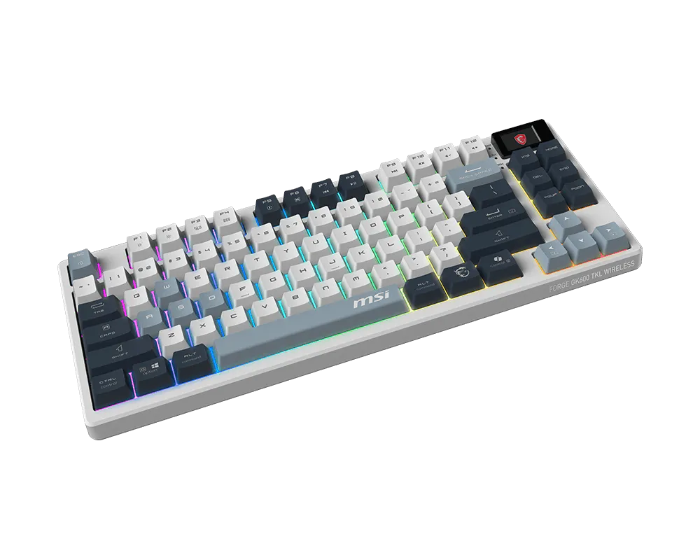 【新品】MSI FORGE GK600 TKL WIRELESS SKY TC 微星多功能機械式鍵盤 ( 三模無線 / 無數字鍵設計 / 電量顯示螢幕 )