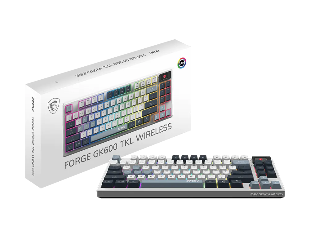 【新品】MSI FORGE GK600 TKL WIRELESS SKY TC 微星多功能機械式鍵盤 ( 三模無線 / 無數字鍵設計 / 電量顯示螢幕 )