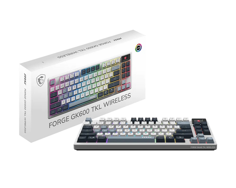 MSI FORGE GK600 TKL WIRELESS SKY TC 微星多功能機械式鍵盤 ( 三模無線 / 無數字鍵設計 / 電量顯示螢幕 )