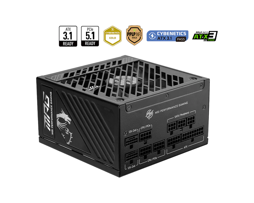 【福利品】MSI MPG A1000GS PCIE5 II 微星1000瓦電源供應器 (80 PLUS 金牌認證/ 支援50系列顯卡/ 支援2組12V-2x6)