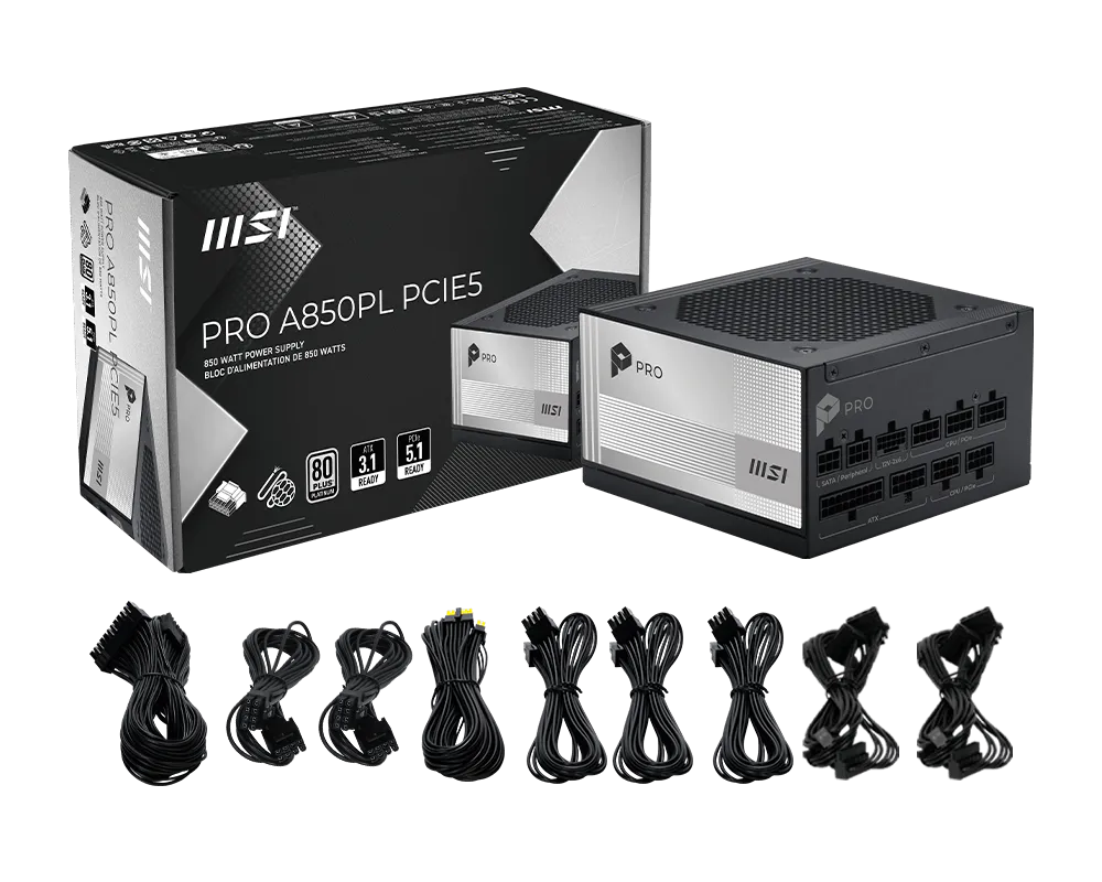【福利品】MSI PRO A850PL PCIE5 微星850瓦電源供應器 (80 Plus 白金認證)