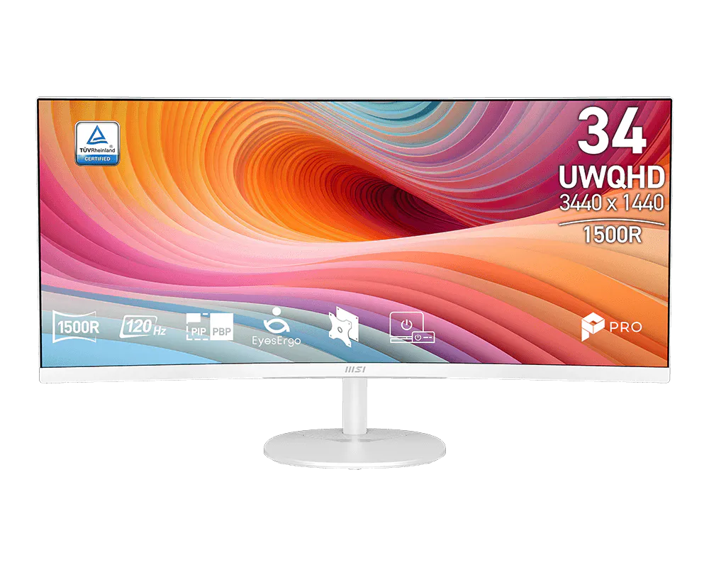 【618限時優惠】MSI PRO MP341CQW E12 微星34吋曲面美型顯示器 (34吋VA/ 1500R/ 21:9/ 準4K/ 內建2W喇叭/ 白)