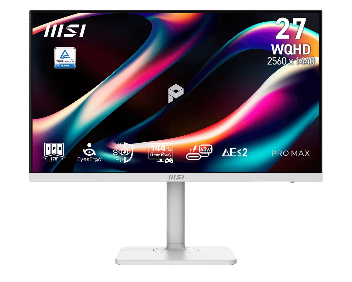 【新品】MSI PRO MAX 271QPHW E14 微星頂級旋轉美型顯示器 (27吋IPS/ 2.5K/ 144Hz/ 人體工學支架/ 白)
