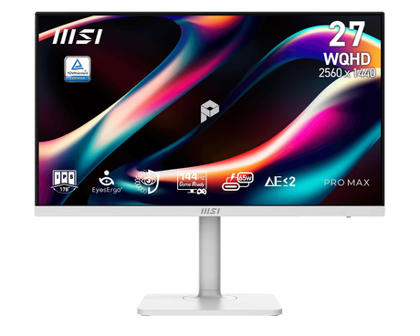 【新品】MSI PRO MAX 271QPHW E14 微星頂級旋轉美型顯示器 (27吋IPS/ 2.5K/ 144Hz/ 人體工學支架/ 白)