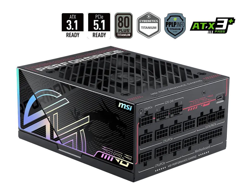 【新品】MSI MPG Ai1600TS PCIE5 微星1600瓦電源供應器 (80 Plus 鈦金認證 / 先進顯卡保護技術)